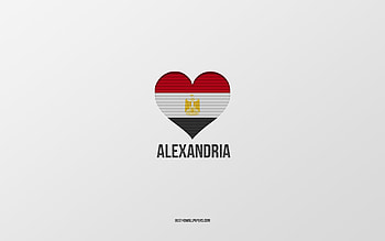 I Love Alexandria, Egyptian cities, Day of Alexandria, gray background, Alexandria, Egypt, Egyptian flag heart, favorite cities, Love Alexandria HD wallpaper