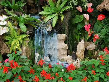 HAWAIIAN GARDEN, gardens, landscapes, hawaii, fountain, nature, flowers, park HD wallpaper