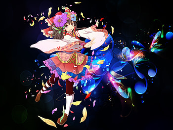 Reimu, black, cute, dress, nice, abstract, female, sexy, sweet, hakurei reimu, hot, girl, dark, petal, anime girl, anime, touhou HD wallpaper