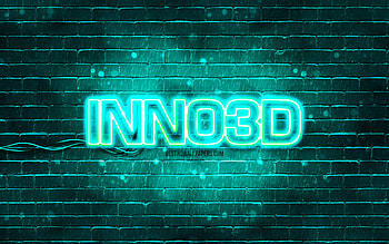 Inno3D turquoise logo, , turquoise brickwall, Inno3D logo, brands, Inno3D neon logo, Inno3D HD wallpaper