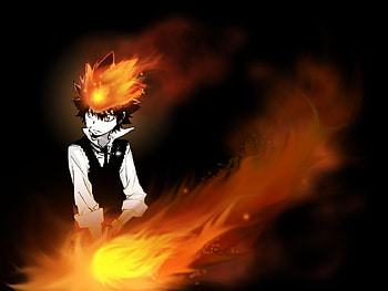 Katekyo Hitman Reborn, white, black, reborn, tsuna, red, hitman, fire, katekyo HD wallpaper