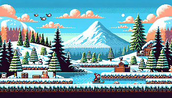 Winter Wonderland Pixel Art Sledding Scene, winter scene, pixel art, sledding, winter, landscape HD wallpaper