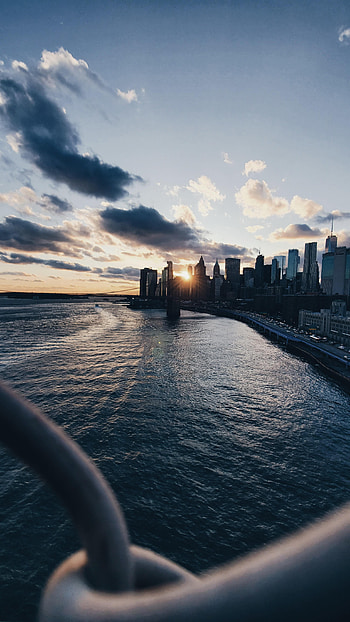 Cities, Water, Sunset, City, Grid, Evening HD phone wallpaper