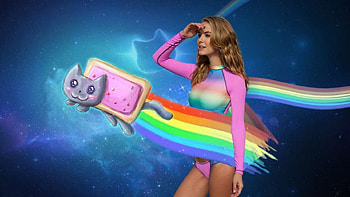 Rainbow Girl, graphy, mood, figure, girl, beautiful, people, woman, surfer, rainbow, pretty, hop, female HD wallpaper