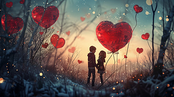 Valentine's Day Love Couple with Heart Balloons, Valentine's Day, couple, heart HD wallpaper