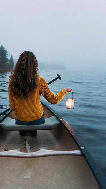 lake, woman, rear HD phone wallpaper