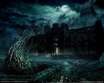 the_darkest_night, clouds, moon, lights, house HD wallpaper