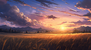 "Harvest Glow at Dusk", nature, Anime, AI Art HD wallpaper