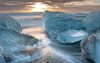Landscape, Sunset, Sea, Ice HD wallpaper