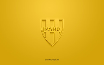 NA Hussein Dey, creative 3D logo, yellow background, Algerian football club, Ligue Professionnelle 1, Hussein Dey, Algeria, 3d art, football, NA Hussein Dey 3d logo HD wallpaper