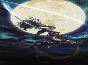 Black Ninja Moon, sexy, sword, ninja, hot, anime girl, ponytail, moon, weapon, cool, claw, katana, warrior, female HD wallpaper