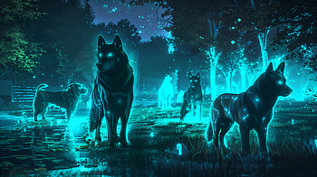Mystical Bioluminescent Dogs at Park -, bioluminescence, dog, wolf, park, dog park HD wallpaper