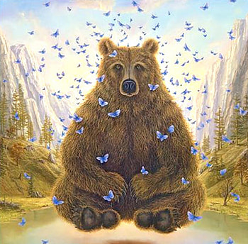 :), fantasy, butterfly, urs, art, bear, robert bissell, illustration, blue, painting, pictura HD wallpaper