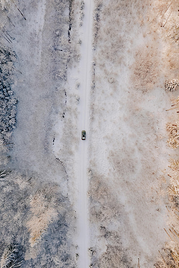 Winter, Snow, View From Above, Miscellanea, Miscellaneous, Road, Car HD phone wallpaper