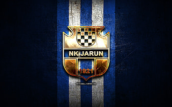 Jarun Zagreb FC, golden logo, HNL, blue metal background, football, croatian football club, NK Jarun Zagreb logo, soccer, NK Jarun Zagreb HD wallpaper
