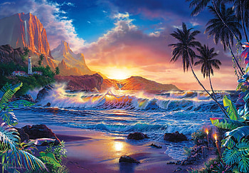 Beautiful Beaches, trees, waves, palm, painting HD wallpaper