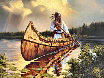 Tranquility Canoeing, canoe, art, beautiful, people, illustration, artwork, Native American, wide screen, painting, water HD wallpaper