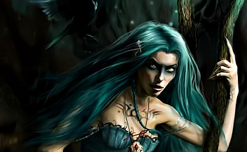 Vampire, blue, fantasy, art, green, girl, forest, woman HD wallpaper
