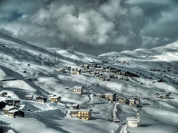 Village in Italy, snow, house, landscape, sky, nature, cloud HD wallpaper