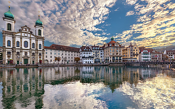 Luzern, evening, sunset, church, Luzern cityscape, summer, Swiss cities, Switzerland HD wallpaper