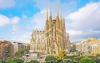 Sagrada Familia, Barcelona, Catalonia, Spain, , vector art, Sagrada Familia drawing, creative art, Sagrada Familia art, vector drawing, abstract cityscape, Barcelona drawing HD wallpaper