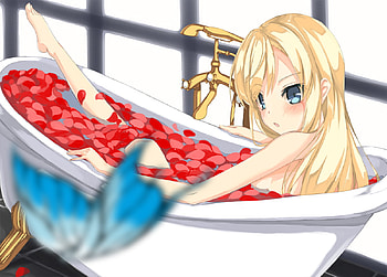 Kashiwazaki Sena, sexy, blue eyes, bath, anime, butterfly, girl HD wallpaper