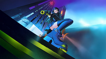 Neon Hunter Shadow Of The Skyline, anime-girl, artist, artwork, art, digital-art, pixiv HD wallpaper