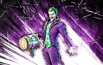The Joker, grunge art, Fortnite Battle Royale, Fortnite characters, The Joker Skin, violet abstract rays, Fortnite, The Joker Fortnite HD wallpaper