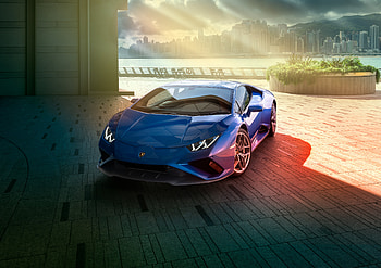 Blue Lamborghini Huracan Rear , lamborghini-huracan, lamborghini, cars, behance HD wallpaper