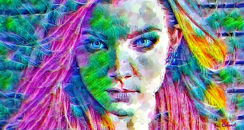 Natalie Dormer, blue, colorful, art, girl, actress, woman, cehenot, pink, painting, abstract, pictura, green, yellow, face HD wallpaper