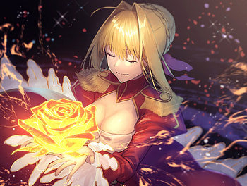 Anime girl, fire flower, closed eyes, Saber HD wallpaper