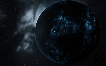planet in space, art, space bodies, dark planet, solar system, blue light HD wallpaper
