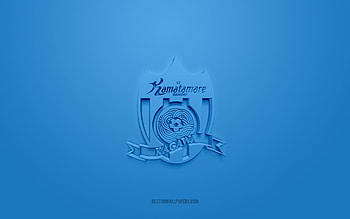 Kamatamare Sanuki, creative 3D logo, blue background, J3 League, 3d emblem, Japan Football Club, Takamatsu, Japan, 3d art, football, Kamatamare Sanuki 3d logo HD wallpaper