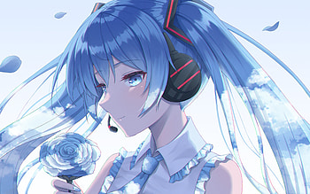Hatsune Miku, blue rose, Vocaloid, manga, Vocaloid characters, blue hair, Hatsune Miku Vocaloid HD wallpaper