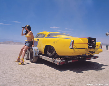 Trailered, babe, model, sand, hot rod HD wallpaper