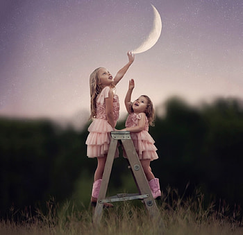 little girl, childhood, blonde, 2 girls, Moon, fair, nice, adorable, bonny, sweet, Belle, white, Hair, girl, tree, comely, sightly, pretty, green, face, lovely, pure, child, graphy, cute, baby, , Nexus, beauty, kid, beautiful, people, little, pink, sky, princess, dainty HD wallpaper