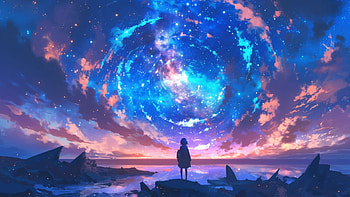 Mystery of the Sky, sky, purple, AI Art, Anime, space, purple anime, Sky Anime HD wallpaper
