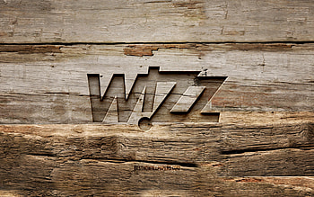 Wizz Air wooden logo, , wooden backgrounds, brands, Wizz Air logo, creative, wood carving, Wizz Air HD wallpaper