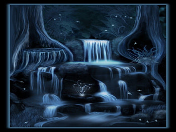 ENCHANTED WATERFALLS, NIGHT, FOREST, WATERFALLS, ENCHANTED, BLUE HD wallpaper