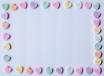 Pastel heart-shaped candies with sweet messages make a perfect Valentine's frame. HD wallpaper