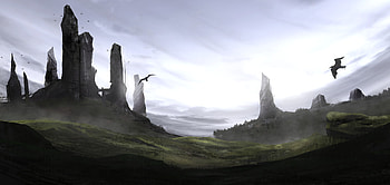 Birds, Fantasy, Art, Rocks, Fog HD wallpaper