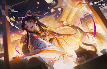 Fantasy girl, girl, fantasy, festival, star cg, art HD wallpaper