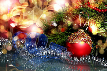 Christmas decoration, colorful, merry christmas, ribbons, balls, beautiful, nice, tree, decoration, holiday, reflection, pretty, light, christmas, candles, lovely, new year HD wallpaper