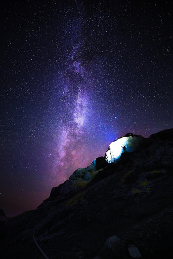 Nature, Universe, Rocks, Silhouette, Starry Sky HD phone wallpaper