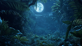 Serene Moonlit Forest: An Escape into Nature, nature, forest, moon, landscape HD wallpaper