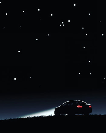 Sky, Art, Night, Lights, Dark, Silhouette, Car, Headlights HD phone wallpaper