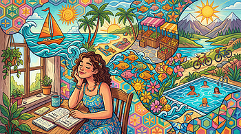 Tropical Mosaic Daydream —, Woman, Notebook HD wallpaper