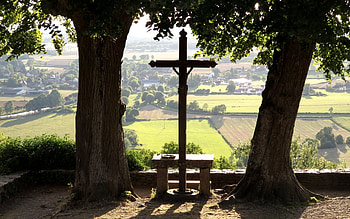 Landscape with Cross in France, landscape, trees, France, Cross HD wallpaper
