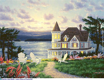 Randy Van Beek * Lazy days of summer, painting, art, randy van beek, flower, house HD wallpaper
