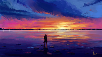 Looking At Salty Water , alone, artist, artwork, digital-art, artstation HD wallpaper